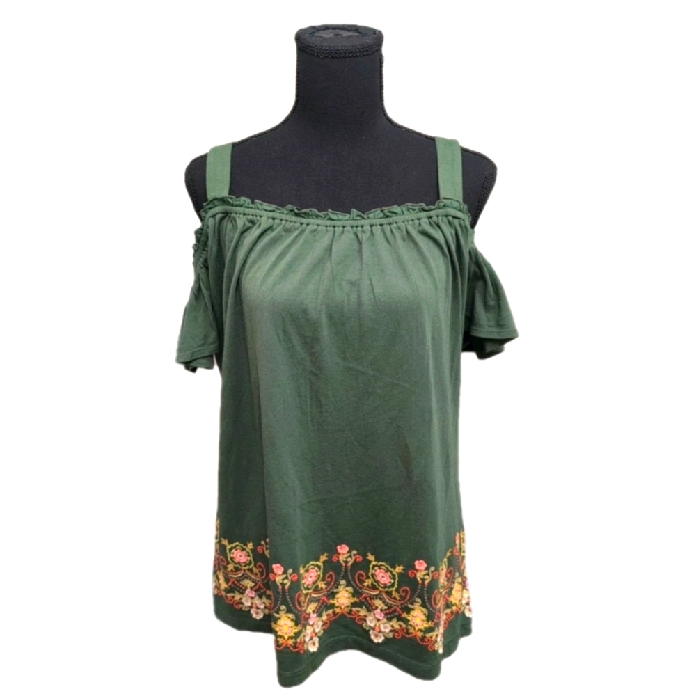 NWT Sundance Short Cold Shoulder Sleeve Embroidered Top Fairy Forest Women Large